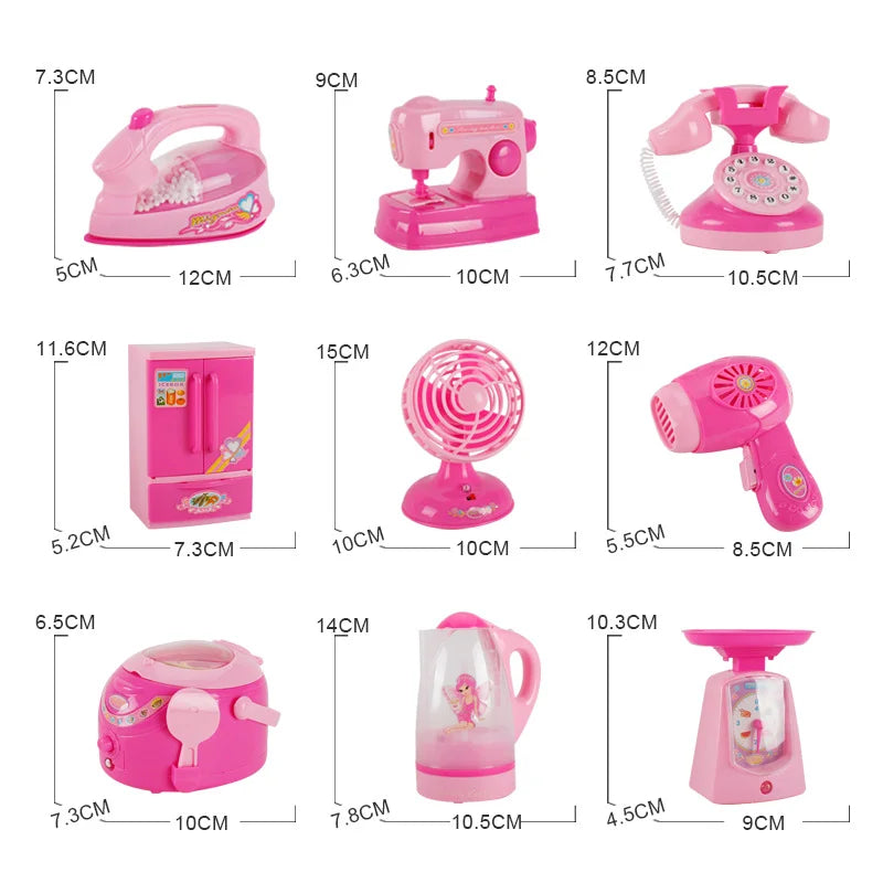 Kids Kitchen Play Simulation Home Appliances Toys Pretend Play Refrigerator Microwave Coffee Maker Kettle Hair Dryer for Childs