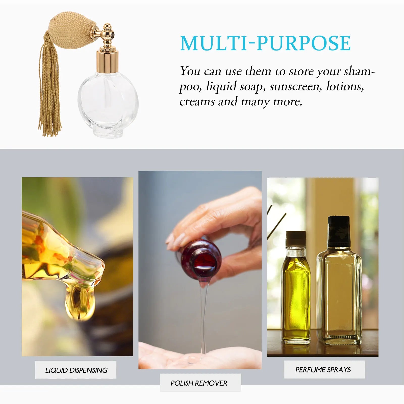 Small Vintage-Inspired Refillable Glass Spray Bottle Bulb Atomizer with Tassel Fine Mist Perfume Dispenser for Travel Body