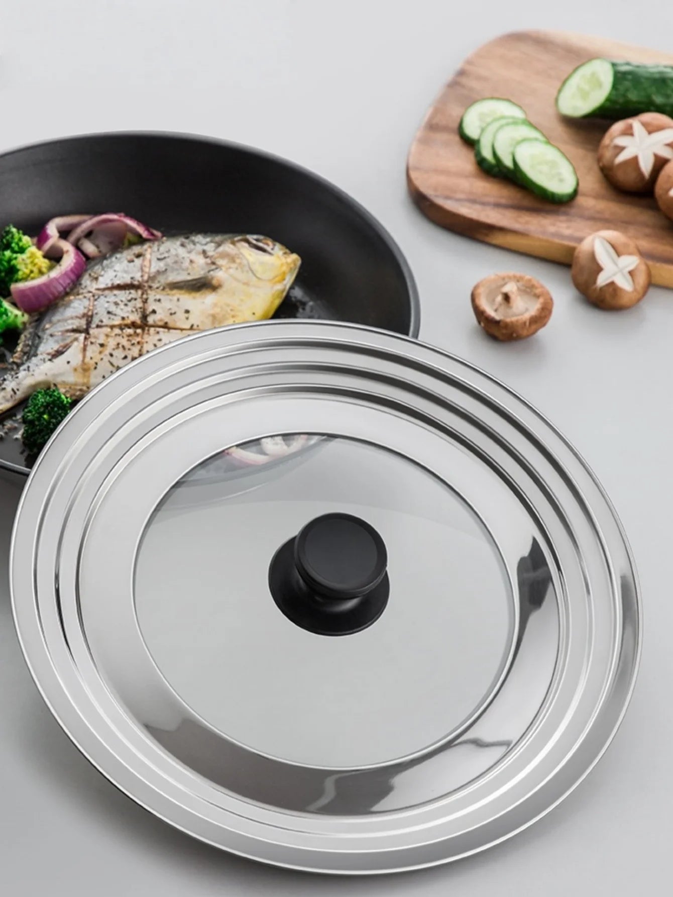 Stainless Steel Universal Lid For Pot And Pan Skillet Lid Pot Cover Fit 8.66-11.Inch Cookware Frying Pan Cover Pan Lid With Knob