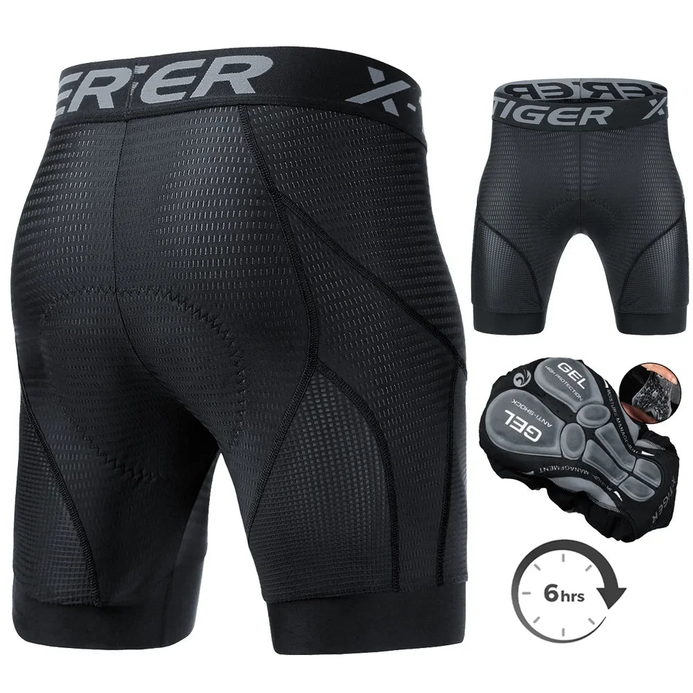 X-TIGER Cycling Underwear Men's Shorts 5D Padded Breathable Sports Riding Bike Bicycle MTB Liner Shorts with Anti-Slip Leg Grips