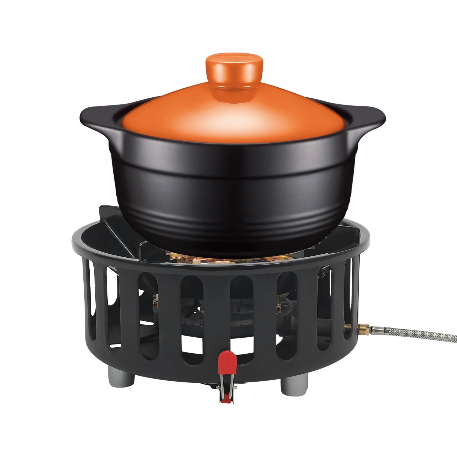 old-Rolled Steel Portable Camping Stove, 72000BTU 3-Adapter Gas Cooker, Windproof Design for Camping Hiking Picnic