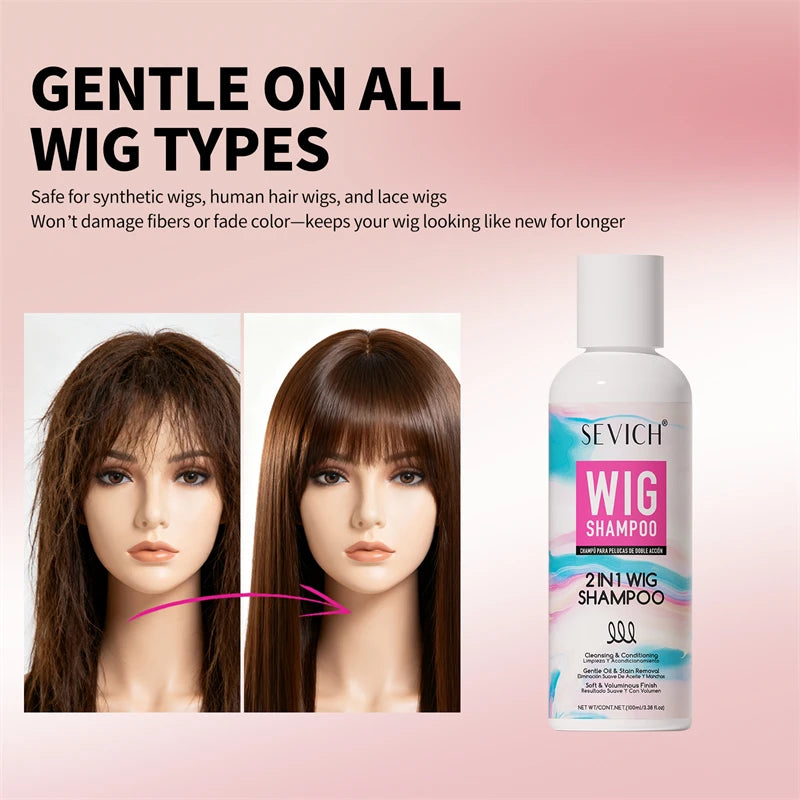 SEVICH 2-IN-1 Wig Shampoo 100ml Human and Synthetic Wig Deep Cleansing Moisturizing Shine 2 in 1 Shampoo Professional Wig Care