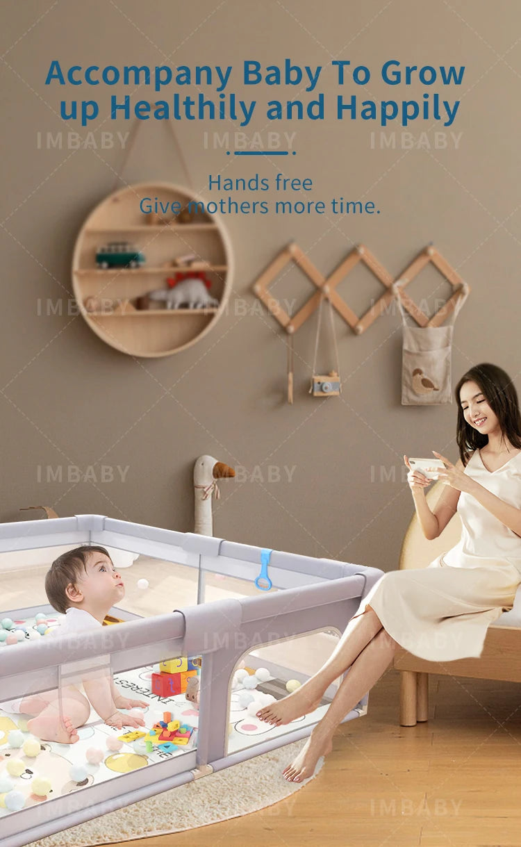 IMBABY Baby Playground 150x180cm Baby Playpen Grey Children's Fence Box with Protective Angle Game Playpen for Children Activity