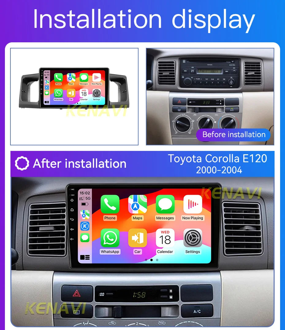 Car Stereo Radio Multimedia Player For Toyota Corolla E130 E120 2000 2001 2002 2003 2004 GPS Carplay Android Auto 2din Head Unit