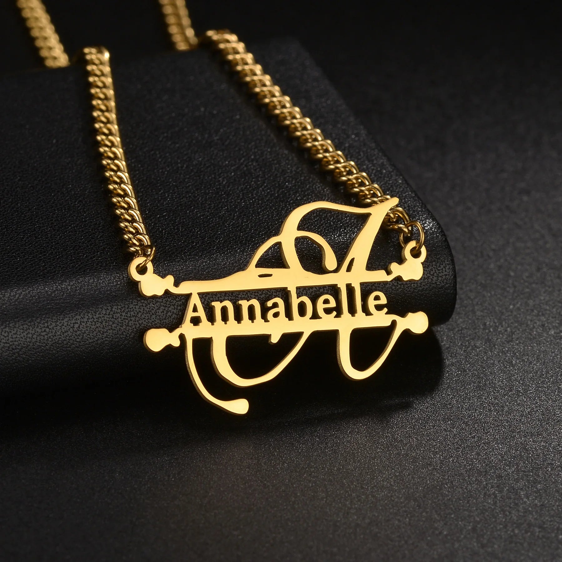 Atoztide Custom Name Necklaces Personalized Stainless Steel 4mm NK Cuban Thick Chain Pendant Letter for Women Jewelry Gift 