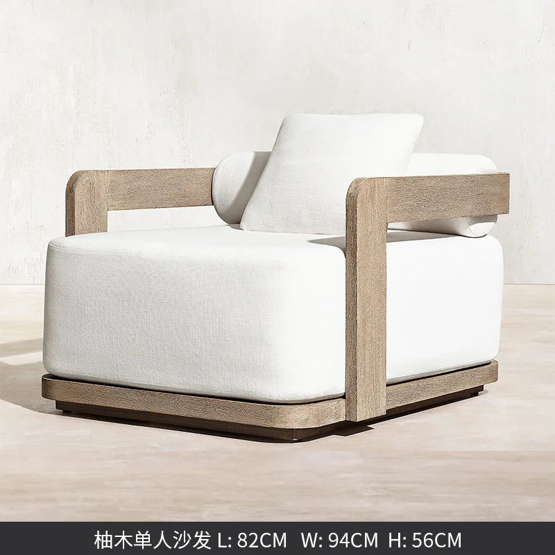 Modern Outdoor Furniture Set Waterproof  Foot Pedal with Teak Wooden Bench & Rattan Cast Sofa Garden Living Room Hotels Meuble