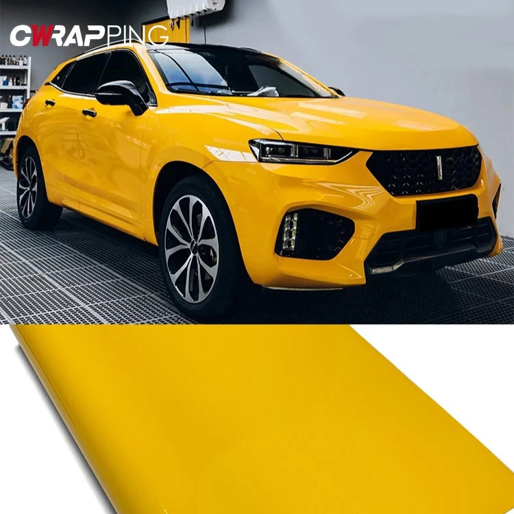 Glossy Yellow Car Covering Film Vinyl Wrap Waterproof Vinyl Auto Tuning DIY Motorcycle Stickers Decor Film for Car Accessories