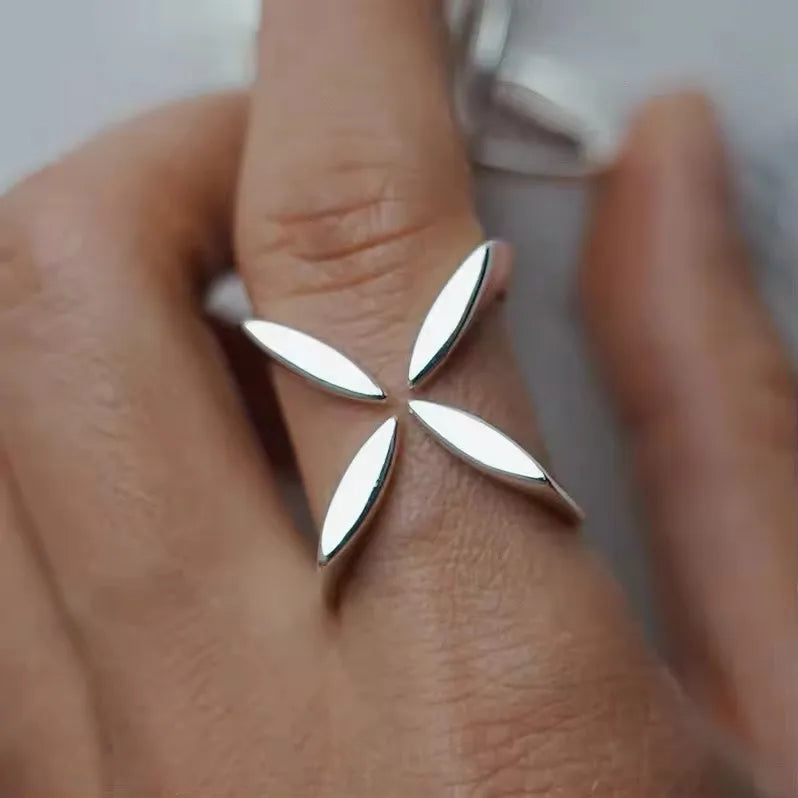 925 Sterling Silver Metal Flower Shell Geometric Rings For Women French Retro Romantic Open Thai