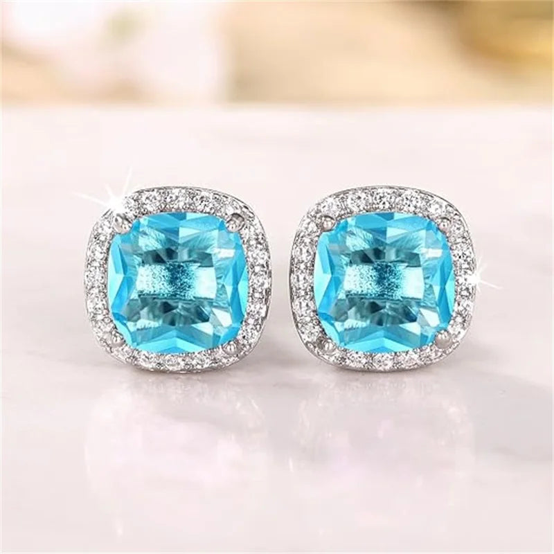 Huitan Bright White/Yellow/Pink CZ Stud Earrings for Women Fashion Contracted Jewelry High Quality Wedding Engagement Earrings