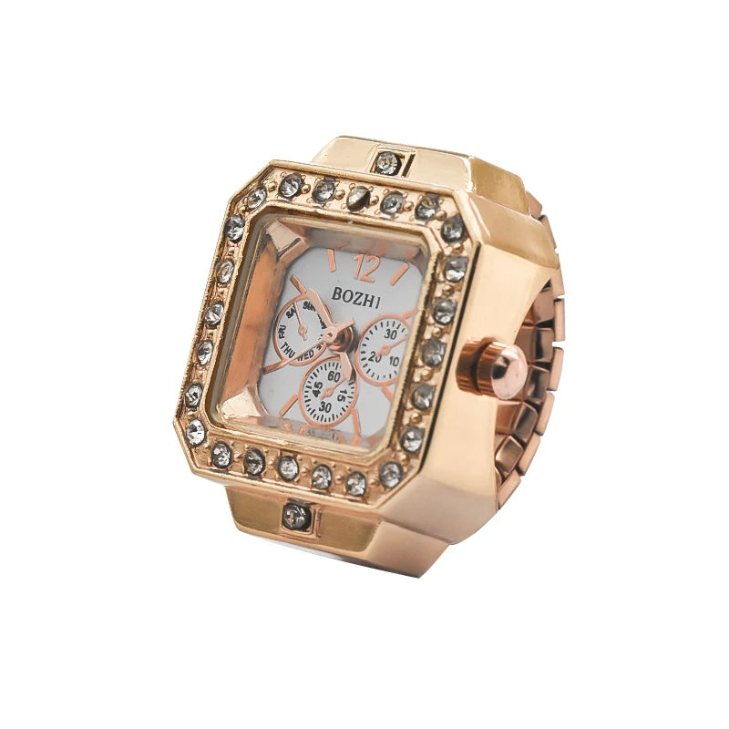 New Hot Sales Creative Diamond Set British Ring Watch Alloy Shell Finger Square Dial Couple Men And Women
