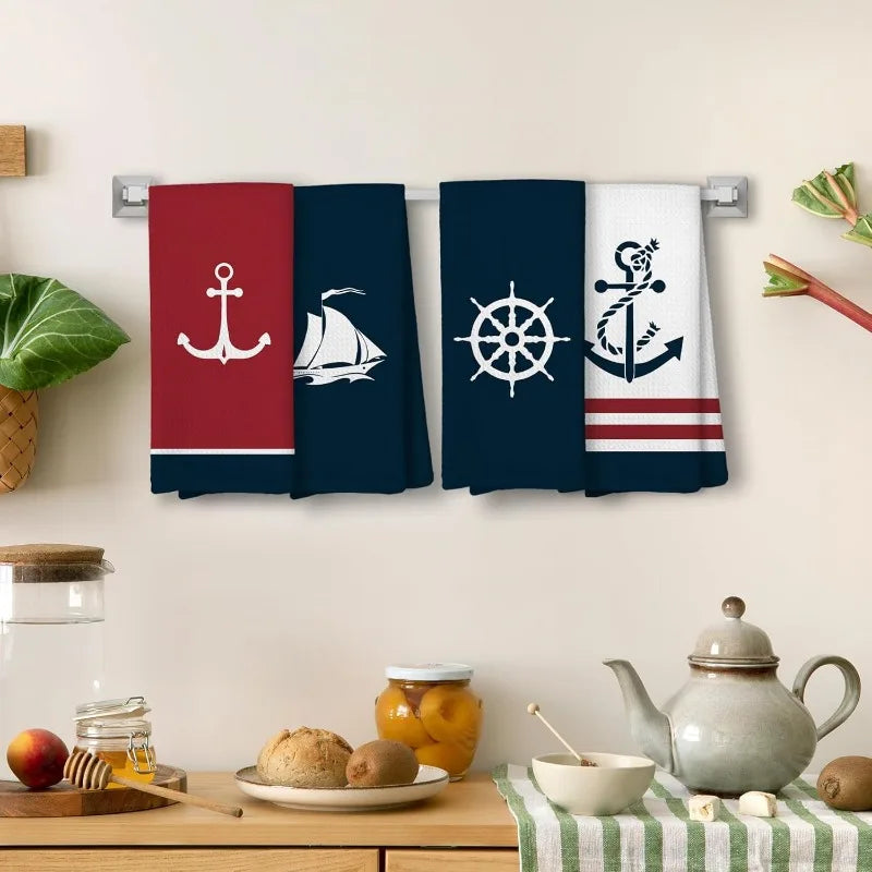 4-piece sailing set kitchen towels, fun seasonal kitchen decoration, kitchen hanging towels, 15.7x23.6 inches