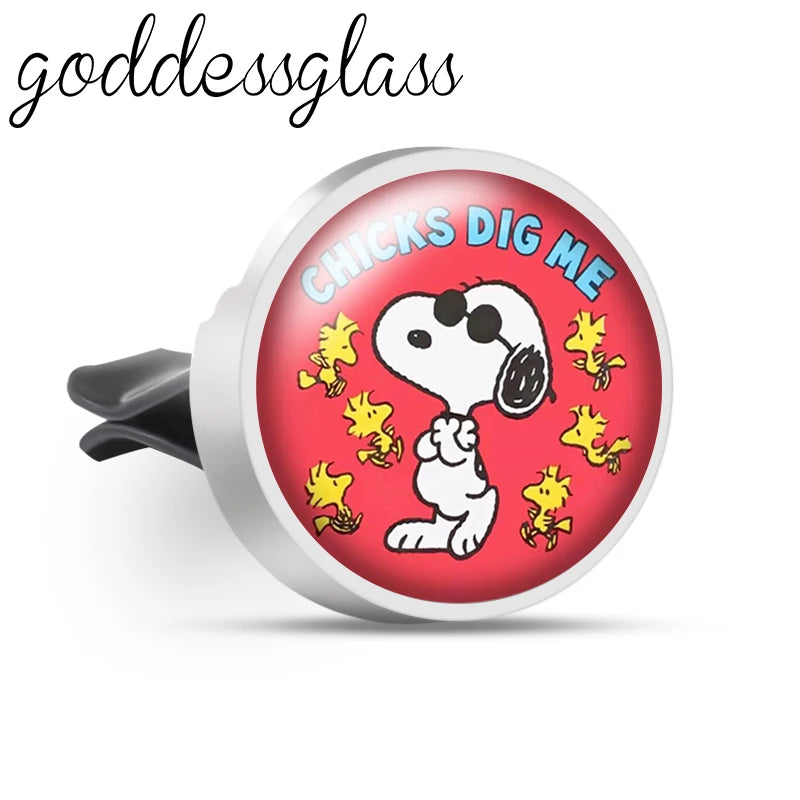 Snoopy on the Road 66 Walking Anime Photo Aromatherapy Car Decoration Clip Perfume Locket Fittings Oil Scent Gift keychain