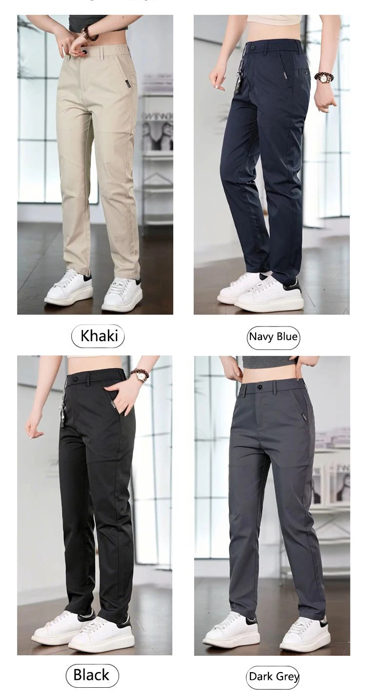 2026 Men's Ice Silk Straight Leg Thin Breathable Casual Pants Summer Business Long Trousers Fashionable Versatile Lightweight