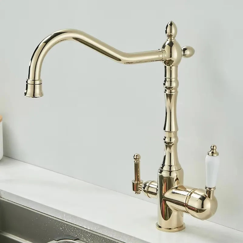 Antique Waterfilter Tap Kitchen Faucet Gold Mixer Drinking Kitchen Purify Faucet Kitchen Sink Tap Water Tap Crane For Kitchen