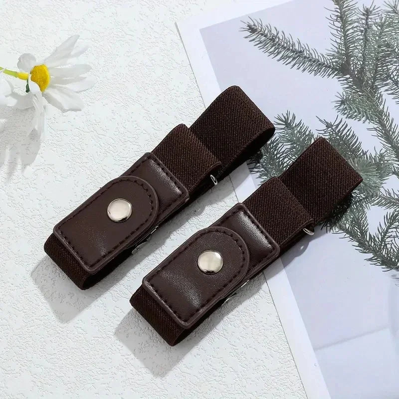2pcs Set No Buckle Elastic Belt for Women Men Unisex Stretch Belt for Pants Jeans Casual Buckle Free Adjustable Invisible Belts