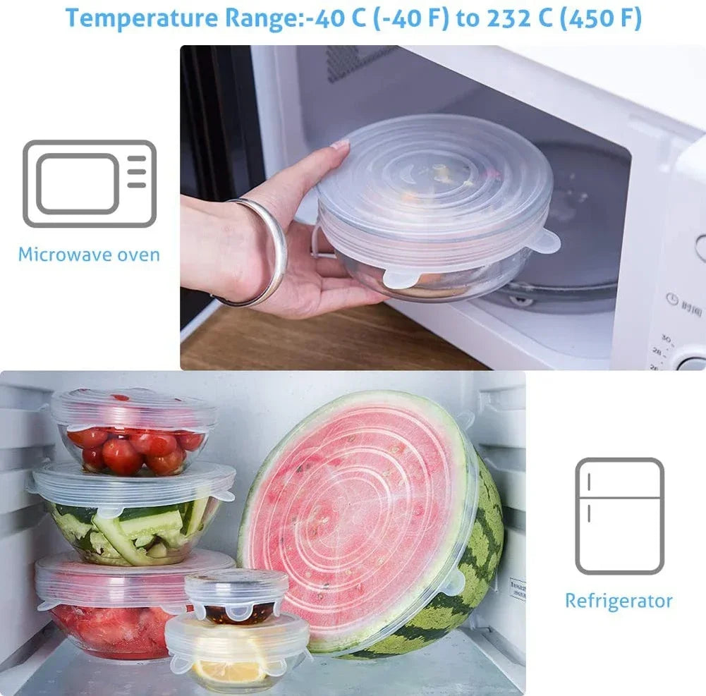 For Kitchen Accessories Plastic Adaptive Kitchen Storage Organization Container Adjustable Elastic Silicone Caps Refrigerator