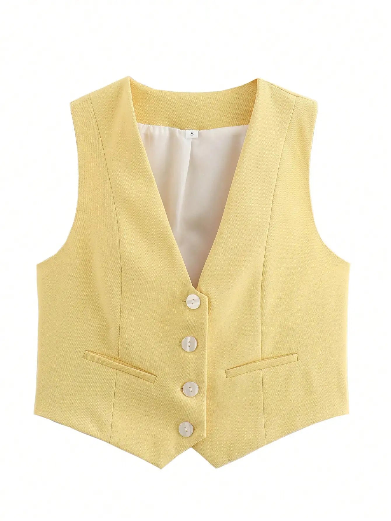 HH Women Fashion Solid Suit Vest Sleeveless Cropped Waistcoat Tops Vests Spring Summer Casual Office Lady Chic Tops