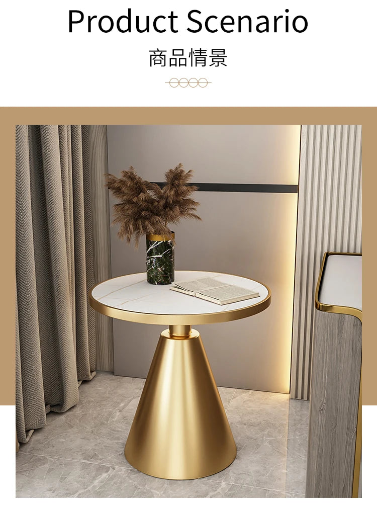 Luxury Round Side Table with Marble Top and Metal Base Modern End Table for Small Space Living Room Bedroom Hotel Use