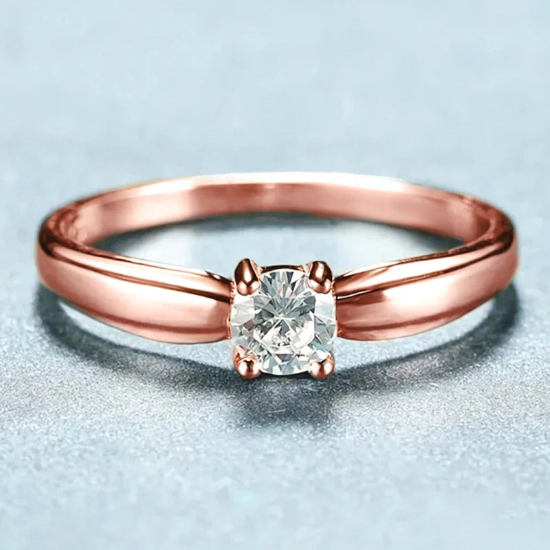 Huitan Single Round Cubic Zircon Rings for Women Engagement Wedding Band Accessories Simple Elegant Female Rings Fashion Jewelry