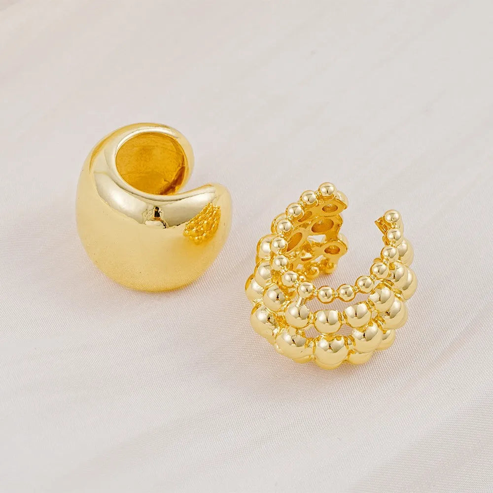 2025 New Exaggerated Wide Clip-On Earrings Set For Women Simple Gold Color Copper Metal Earring Daily Wear Vacation Jewelry Gift
