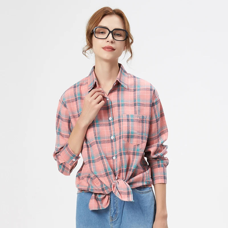 Casual Women's Plaid Shirt 2025 Spring Autumn New Ladies Loose Blouse and Tops Female Long Sleeve Shirts Fresh Checked Clothes