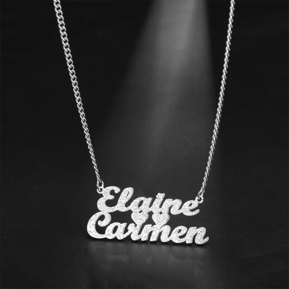 My Shape Custom Name Sparkling Necklaces Stainless Steel Customized Bling Frosted Pendants Personalized Name Chain Jewelry Gifts