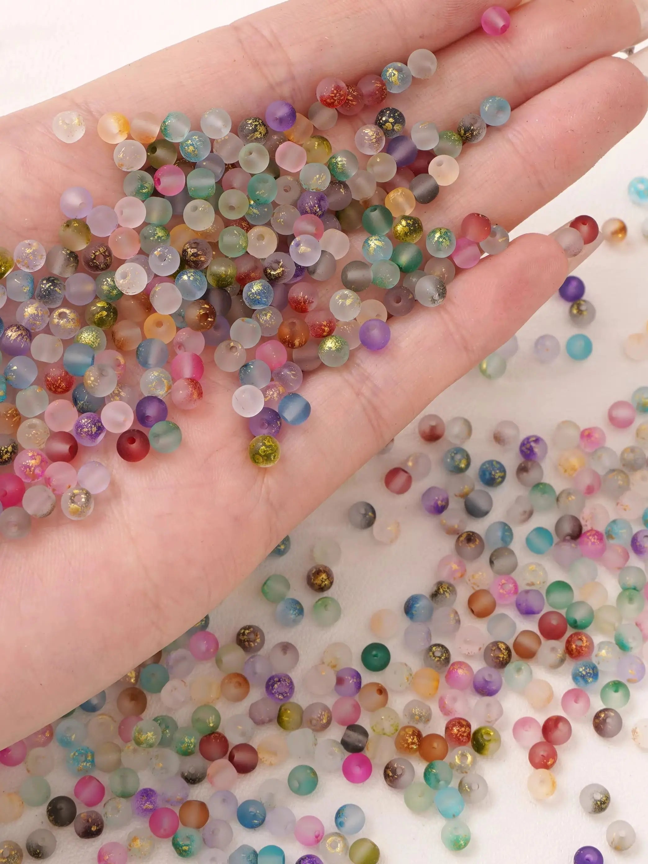 100Pcs 4mm High Quality Frosted Gold Splattered Glass Rice Beads Loose Beads for Handmade Jewelry DIY Bracelet Necklace Material