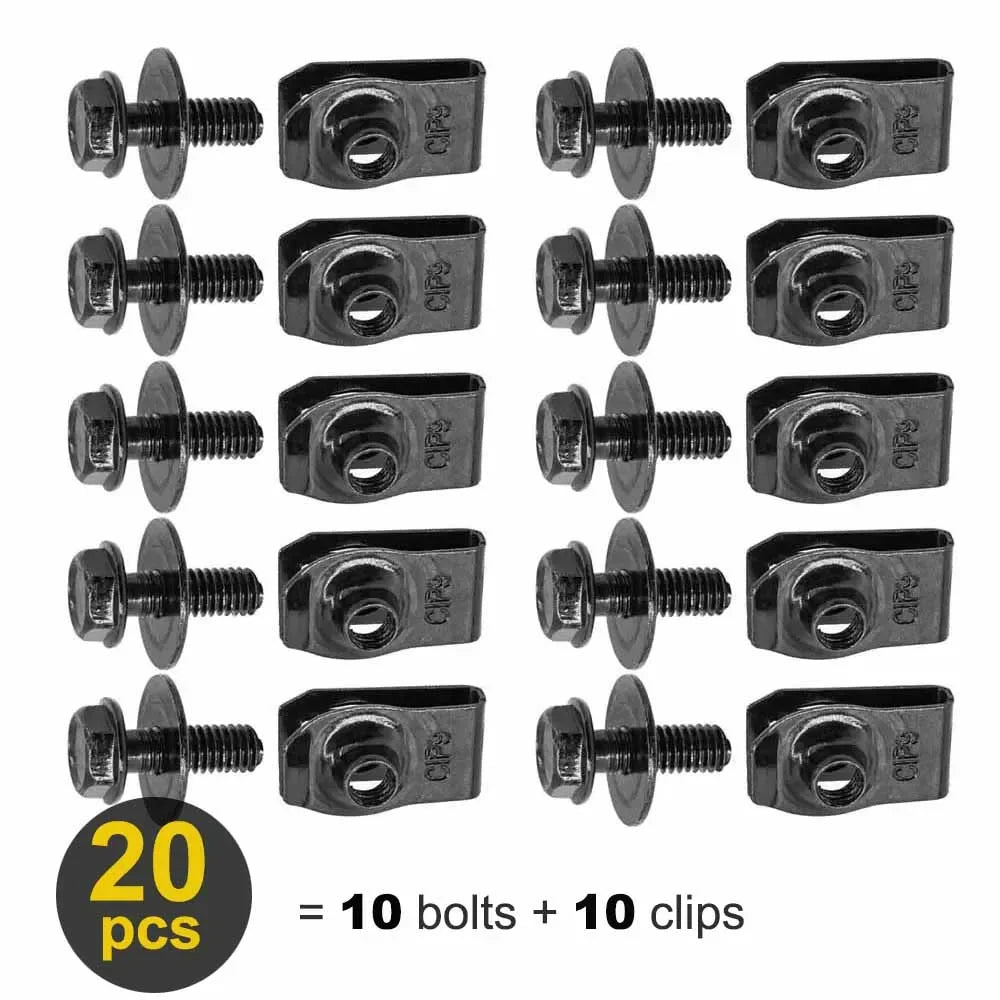 10pcs Car Body Bolts U-nut Clips M6 Engine Cover Undertray Splash Shield Guard Bumper Fender Liner Retainer Fastener Rivet Screw