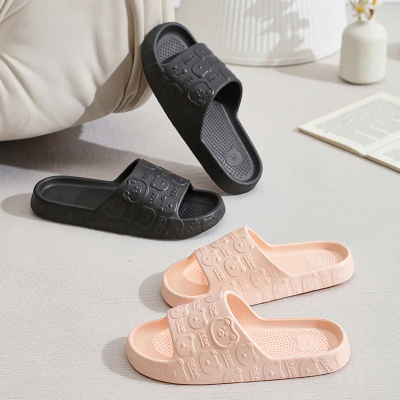 Couple Printting Cute Bear Women Slippers Summer Indoor Soft Cartoon Sandals Bathroom Anti-slip Outdoor Comfy Men Leisure Shoes