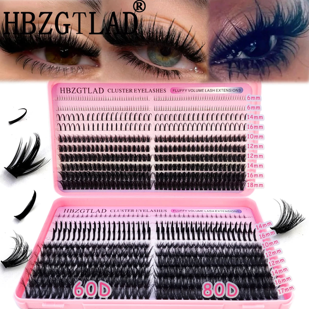 HBZGTLAD Black and Brown Eyelash Clusters 60D-160D Bottom+Spike Clusters Cute Manga Flash Clusters Extended Edition with Spike E