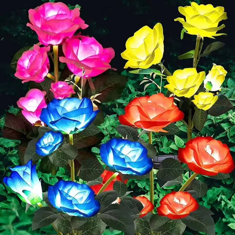 Solar Led Lights Outdoor Decorative 5 Heads Solar Garden Lights Waterproof Rose Flower Lawn Lamp for Yard Patio Garden Decor
