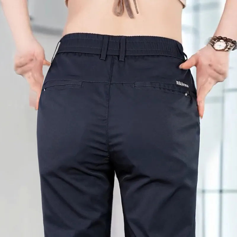 2026 Men's Ice Silk Straight Leg Thin Breathable Casual Pants Summer Business Long Trousers Fashionable Versatile Lightweight
