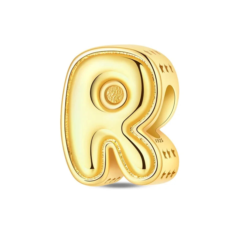 New Hot Sales 925 Sterling Silver 26 Golden Letters Charms Bead Fit Original Bracelet DIY Women Birthday Jewelry Gifts