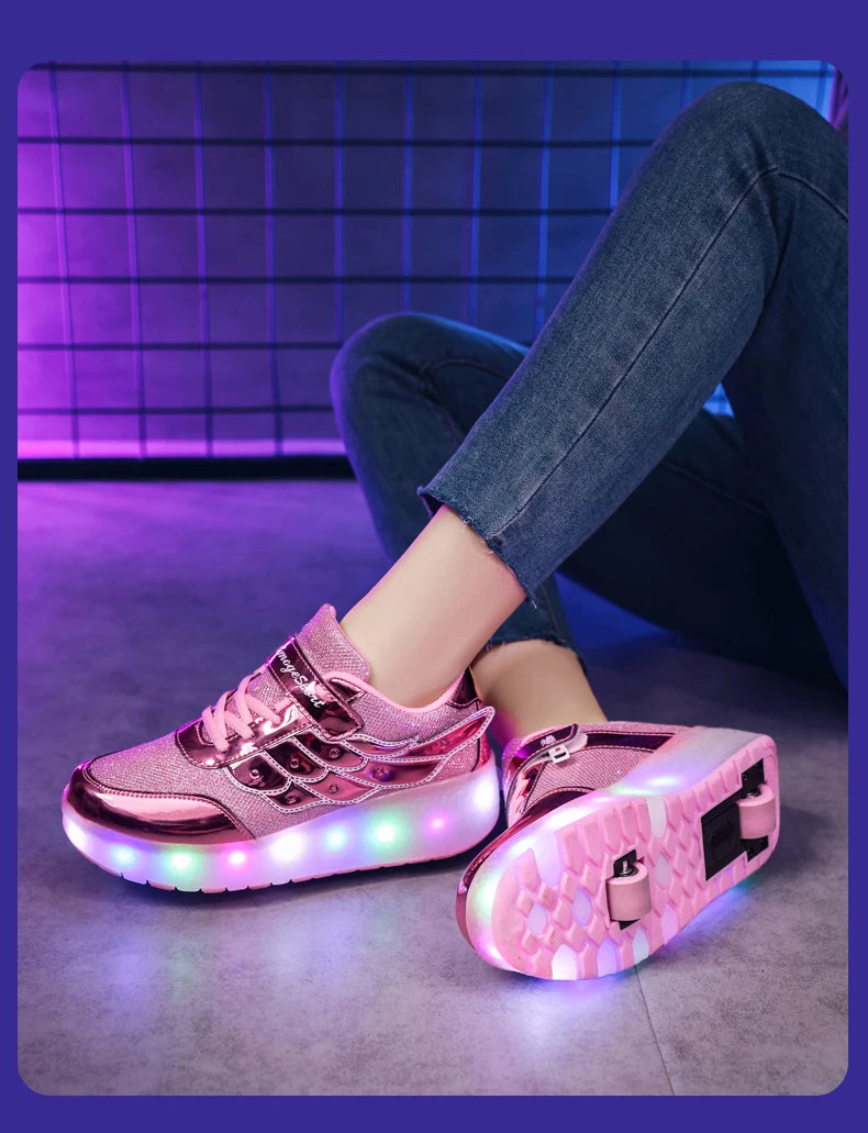 Sneakers Roller Shoes Outdoor Deformation Parkour Skates Dual-Use Children Girls Boys Adult Men Women Unisex Roller Skates