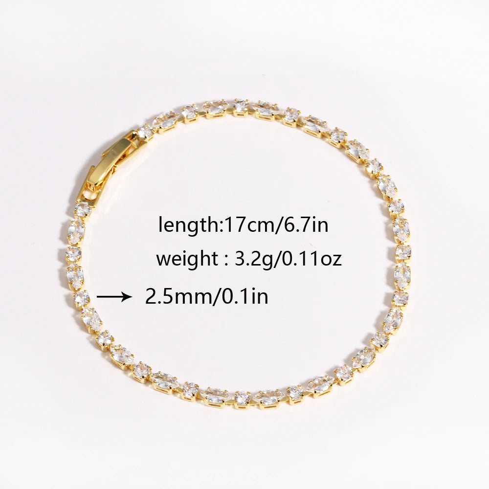 Sparkling Cubic Zircon Tennis Bracelets for Women Luxury Dainty Stackable Silver Color Chain Crystal CZ Banquet Wedding Jewelry