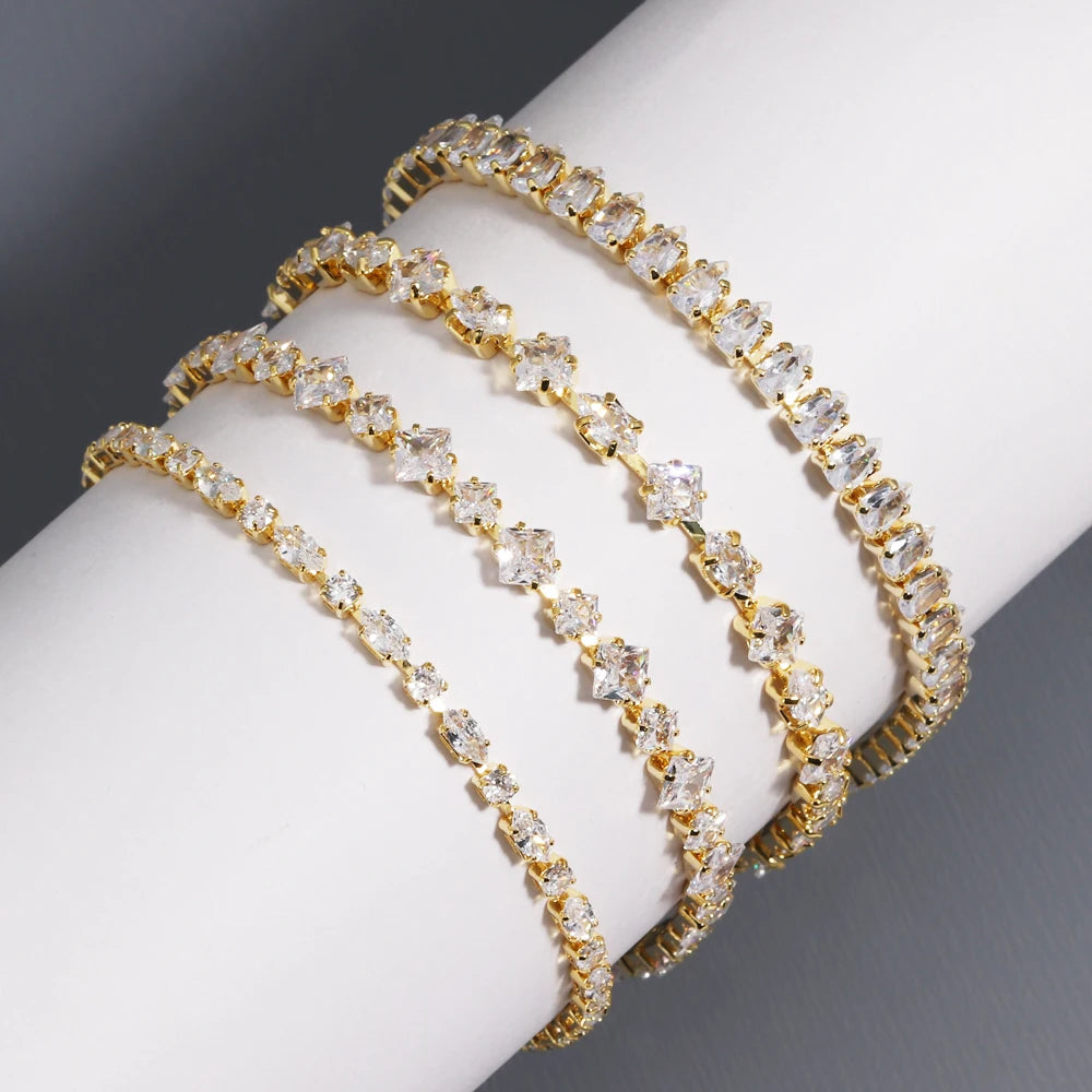 Sparkling Cubic Zircon Tennis Bracelets for Women Luxury Dainty Stackable Silver Color Chain Crystal CZ Banquet Wedding Jewelry