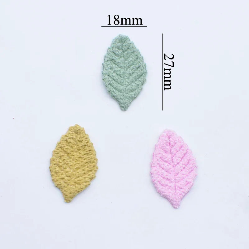 100Pcs 18*27mm Woolen Leaf Padded Flower Appliques for Children's Crafts Headwear Accessories DIY Hair Clips Earing Decoration
