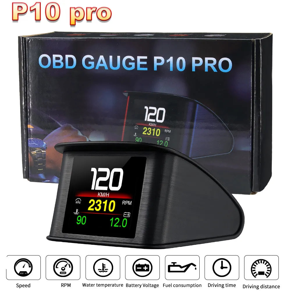 HD P10-PRO OBD2 HUD Car Head Up Display Digital Speedometer Auto On-board Computer With Speed RPM Temperature Voltage Alarm