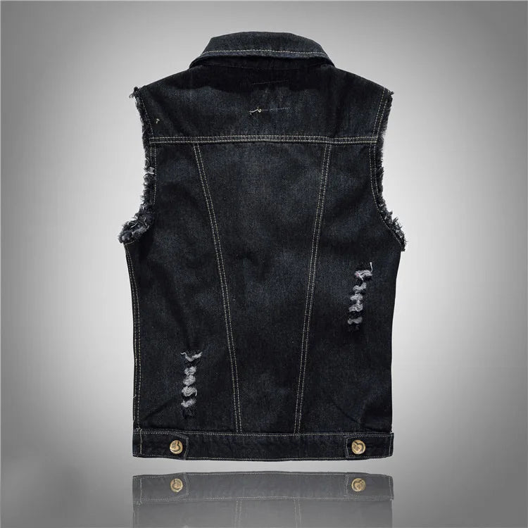 2025 Men's Fashion Jeans Sleeveless Jacket Vest Male Black Blue Denim Jeans Vest  Man Cowboy Outdoors Waistcoat Mens Jacket Vest