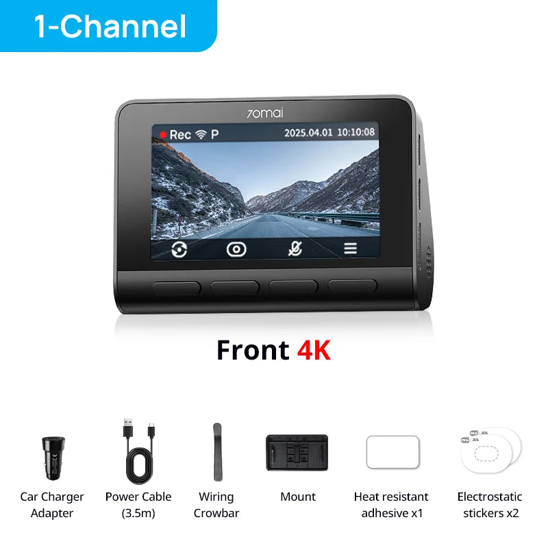 70mai Dash Cam 4K A810S HDR IMX678 Supercapacitor 4G LTE Remote Control Wi-Fi 6 Voice Control GPS ADAS Car Camera 70mai A810S