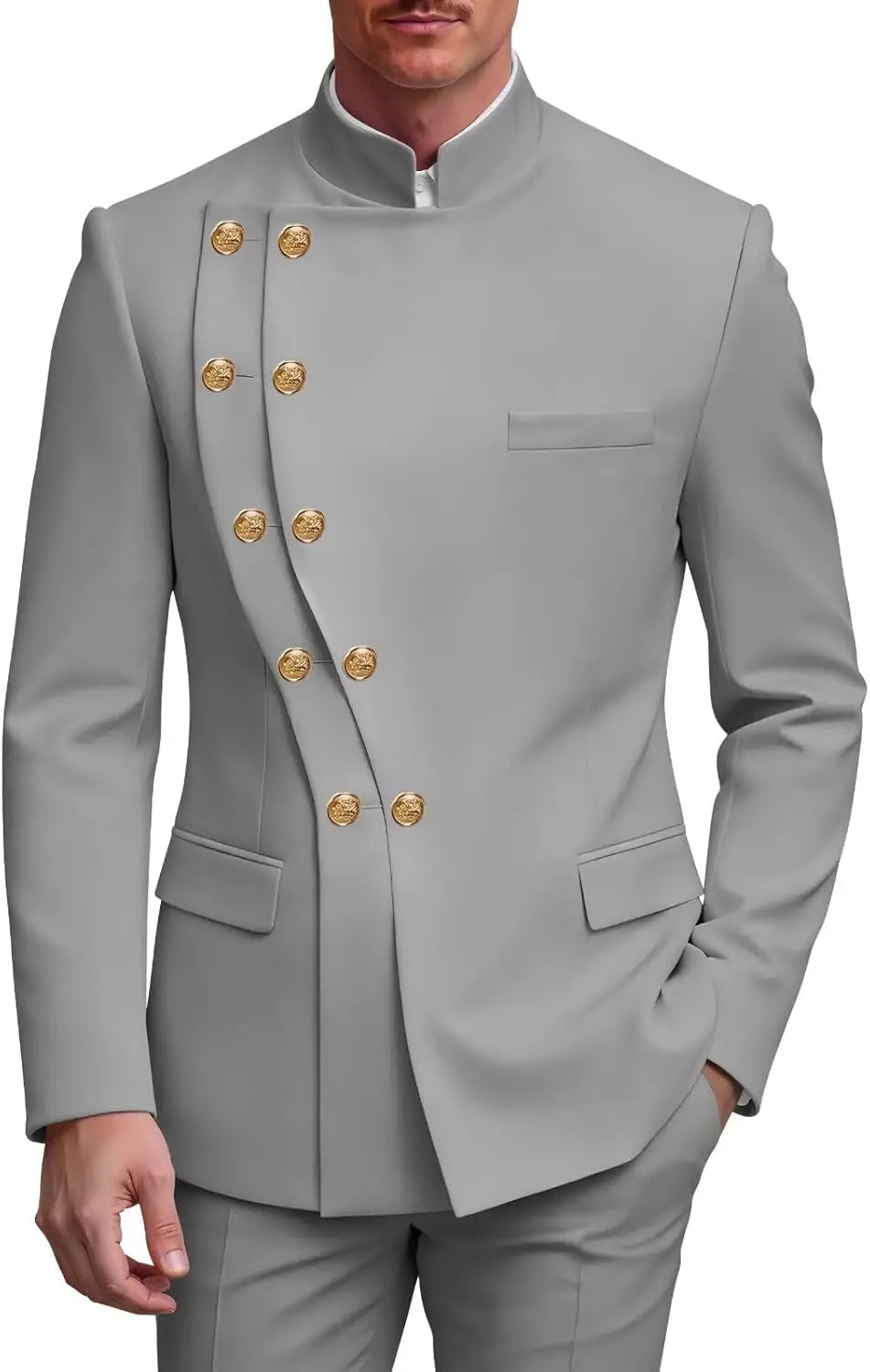 2 Piece Slim Fit Mens Suit Chinese  Suits Stand Collar Tuxedo for Men Wedding Prom Blazer Pant Set