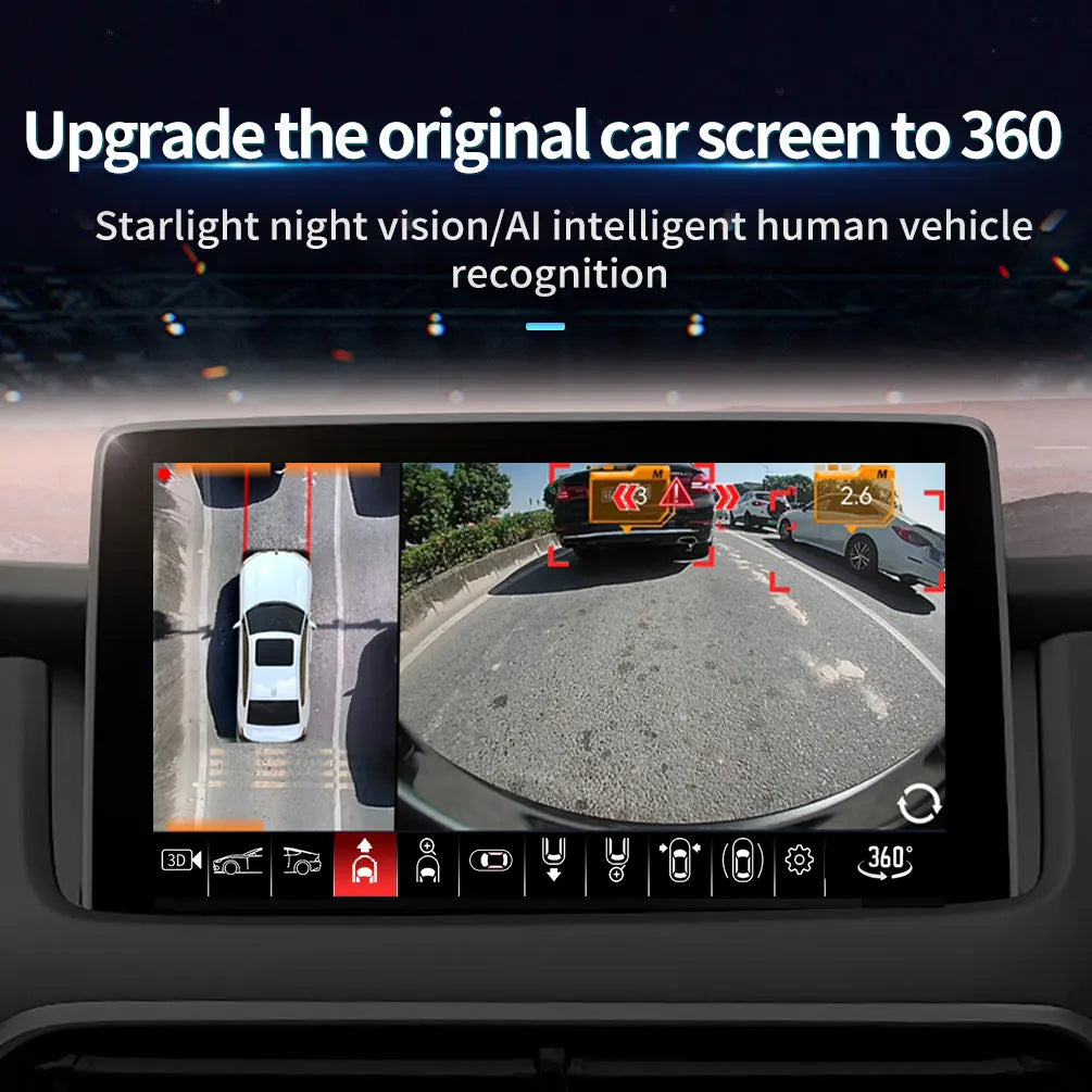 4 Way Dash Camera with Night Vision, 360°Surround View Parking Monitor, 1080P HD All Around View Driving Recorder ，Car DVR Syste