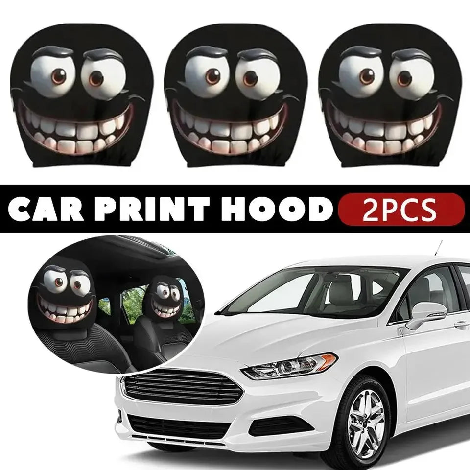 KEBIDUMEI 2pcs Smiley Face Printed Pillowcase Seat Headrest Washable Polyester Fabric Decorative Cushion Covers Car Accessories