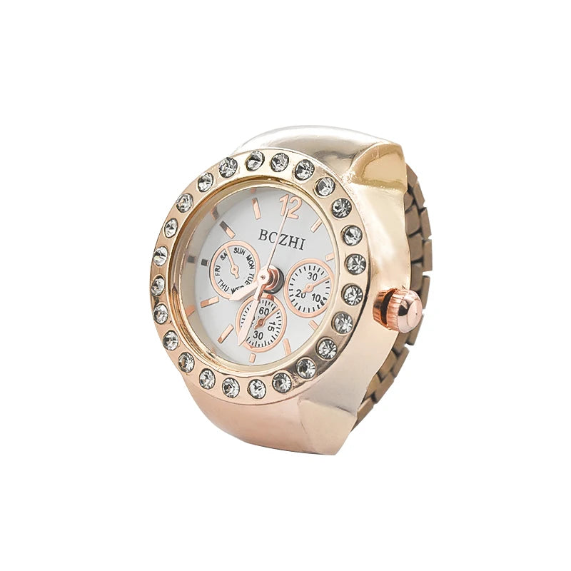 New Hot Sales Creative Diamond Set British Ring Watch Alloy Shell Finger Round Dial Couple Men And Women