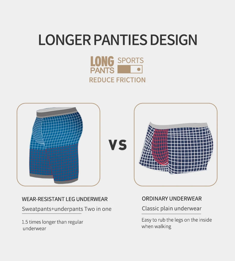 Men's Extra Long Sports Underwear Boxer Running Anti-Wear Legs Large Size Ice Silk Loose 100kg Fat Guy Four Corners