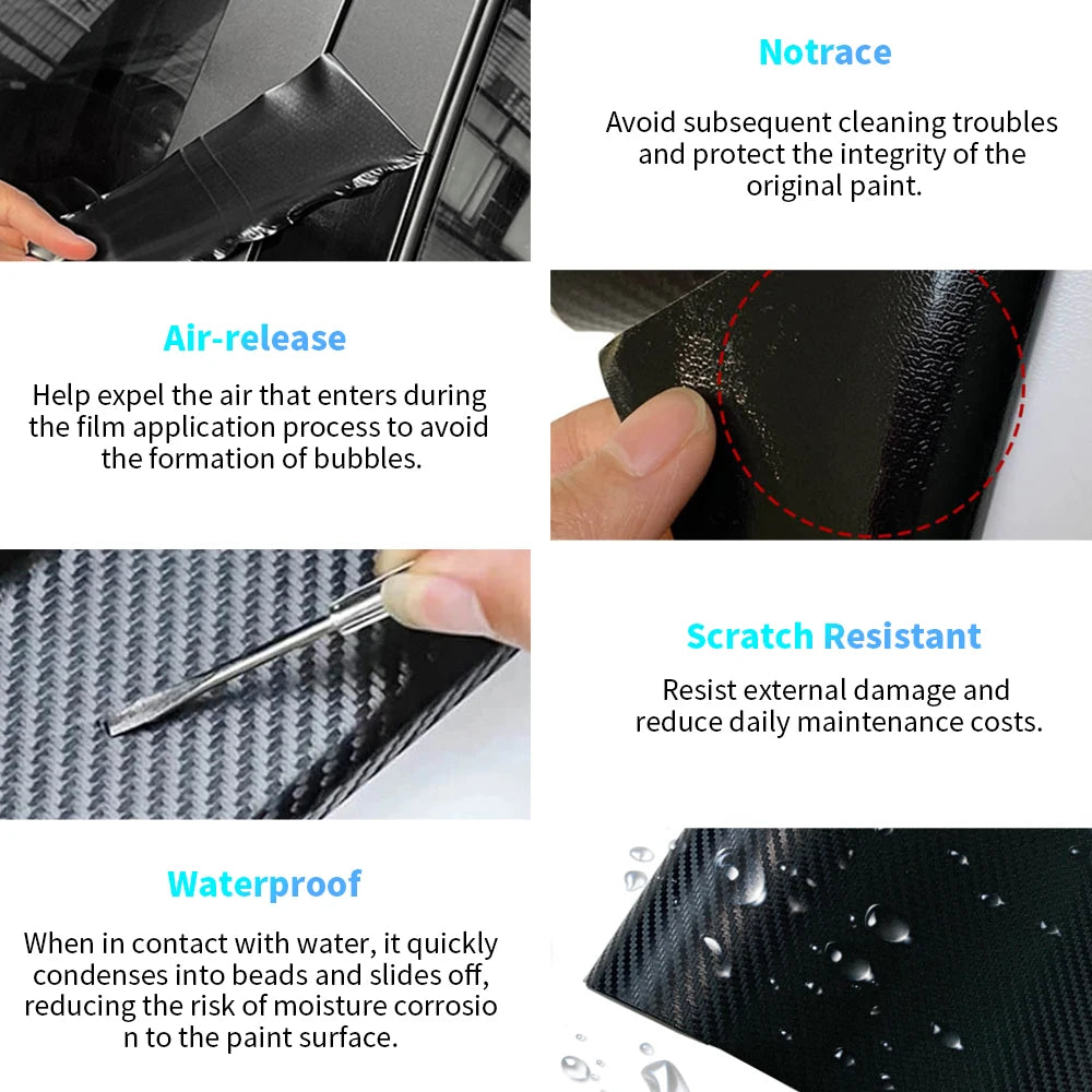 3D Carbon Fiber Car Sticker Paste Protector Glossy Black Vinyl Wrap Film Car Wrap Sheet Film Waterproof Protection Accessories