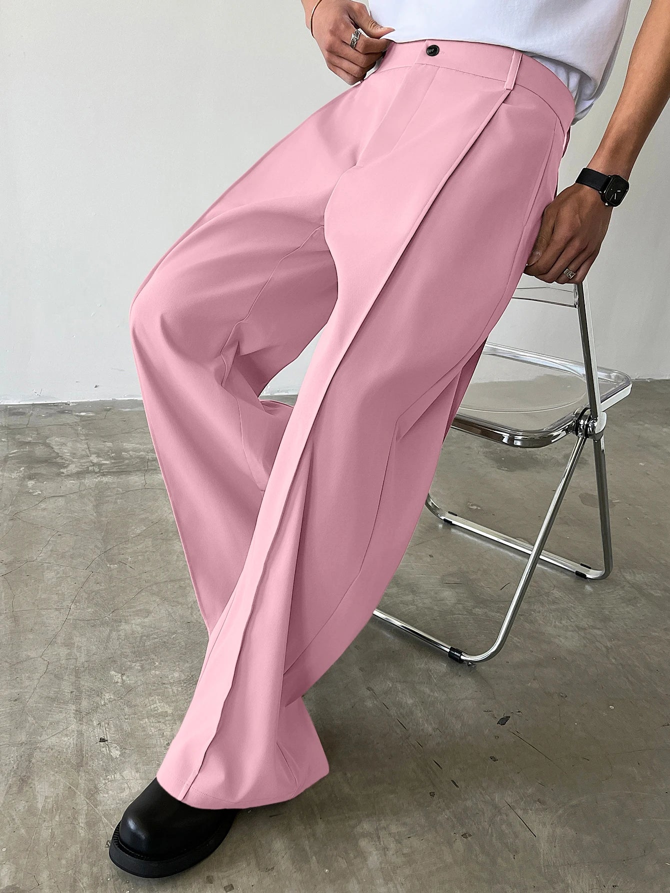 Men's High Waist Wide Leg Suit Pants Casual Loose Straight Leg Dress Pants Formal Business Streetwear Black Trousers S-2XL 1 Pie