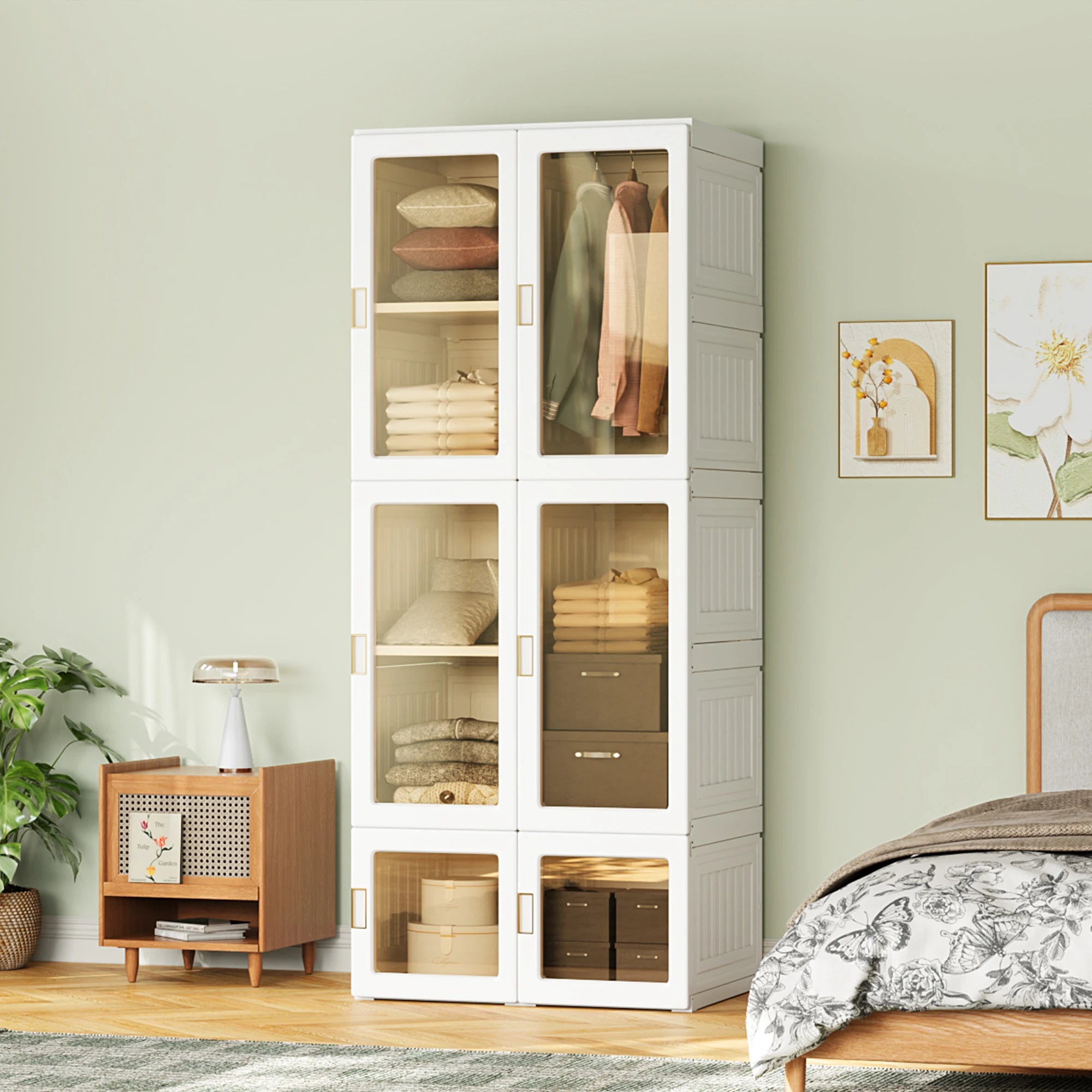 Rosahqnda Portable White Bedroom Wardrobe Storage Organizer Dress chest of drawers wardrobe Storage Organizer