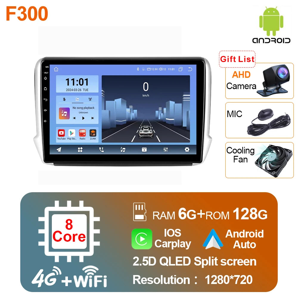 Android 14 For Peugeot 208 2008 2012-2018 Car Radio Multimedia Video Player CarPlay Auto Stereo GPS Navigation Head Unit Wifi 4G