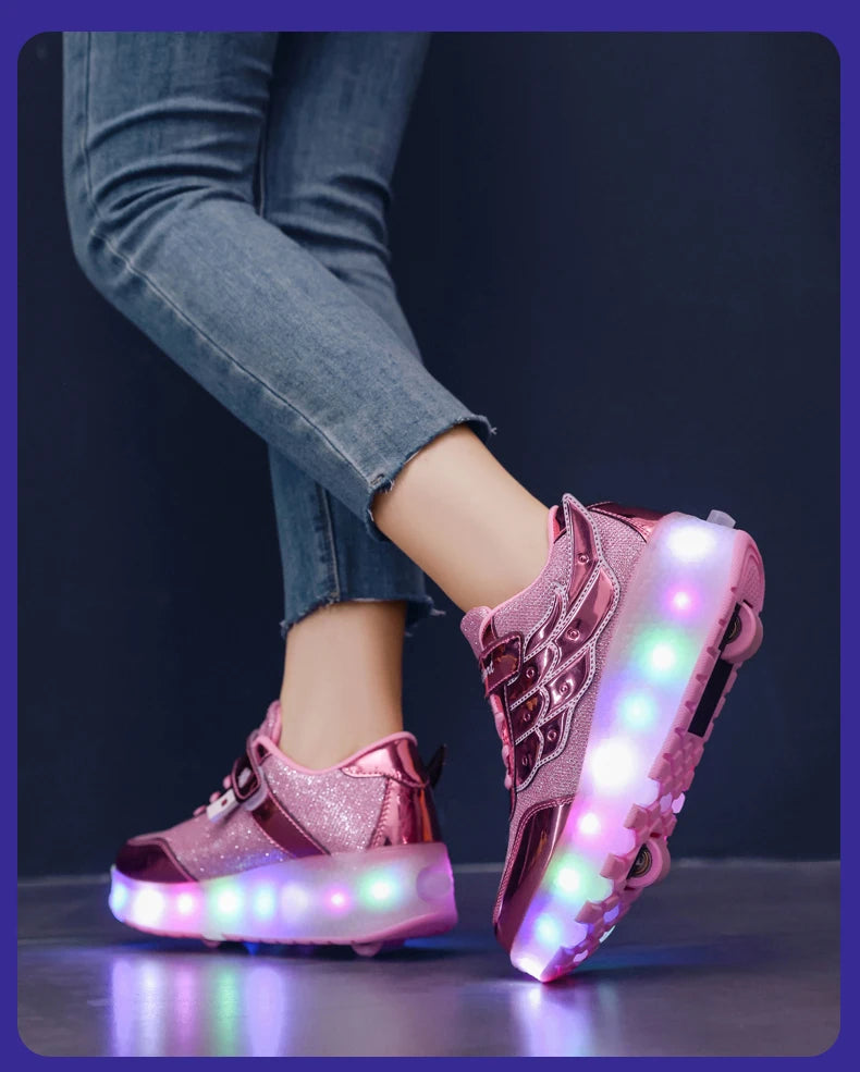 Sneakers Roller Shoes Outdoor Deformation Parkour Skates Dual-Use Children Girls Boys Adult Men Women Unisex Roller Skates